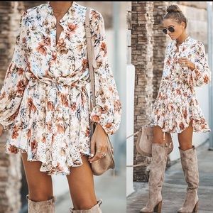 Vici Vienna Floral Adjustable Balloon Sleeve Dress